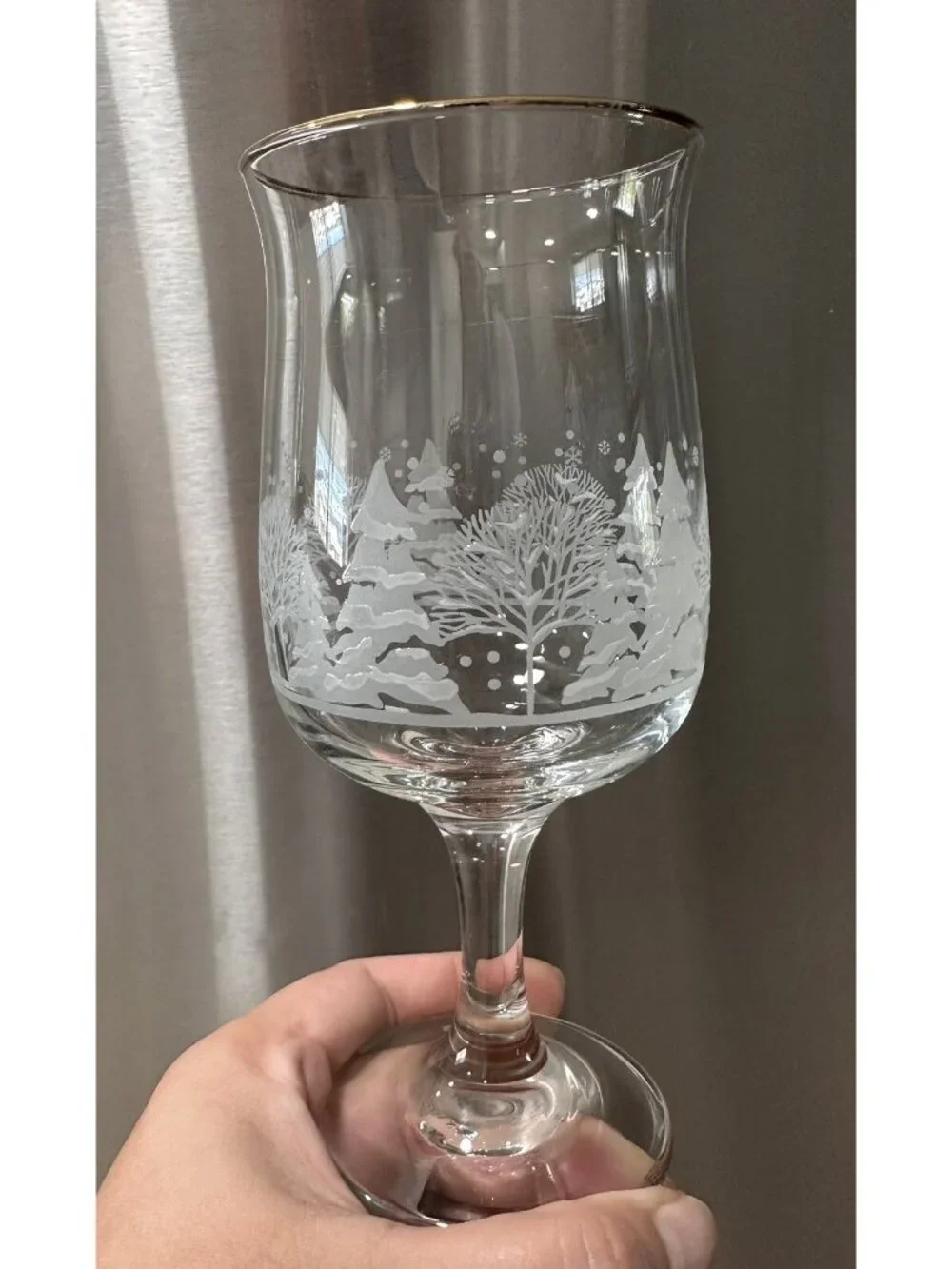 Libbey Christmas White Frosted Pine Trees Goblets Glass Arby's SET OF 5 VINTAGE
